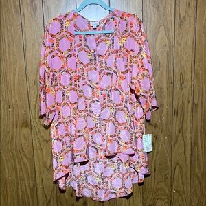 LuLaRoe Pink and Orange Asymmetrical Tunic with Peter Pan Collar